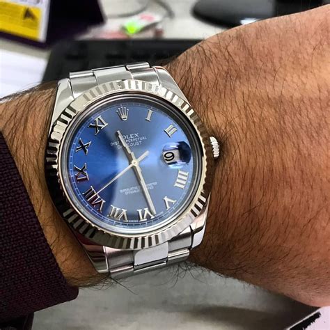 rolex datejust blue dial roman numerals|rolex datejust with roman numerals.